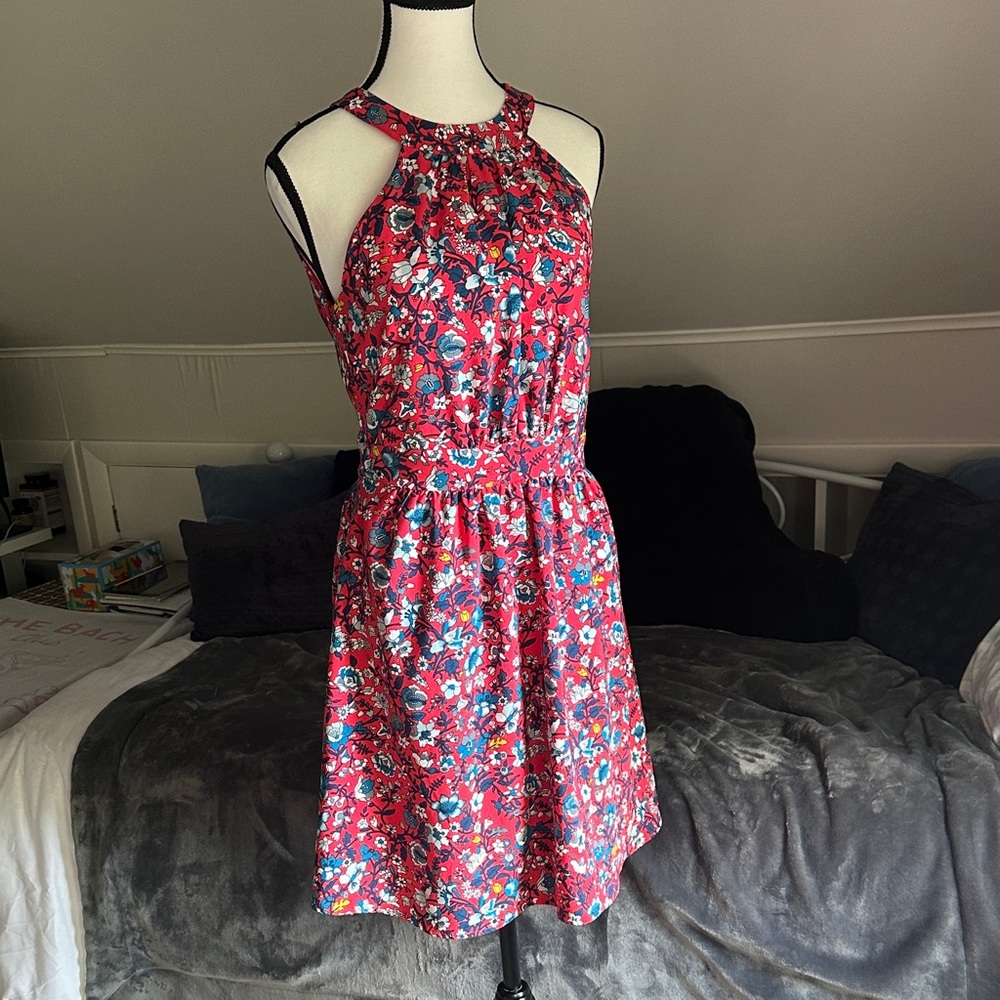 LOFT Floral Mini Dress - Red and Blue